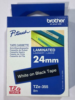 Brother Tze-355 White on Black 24mm Label Tape