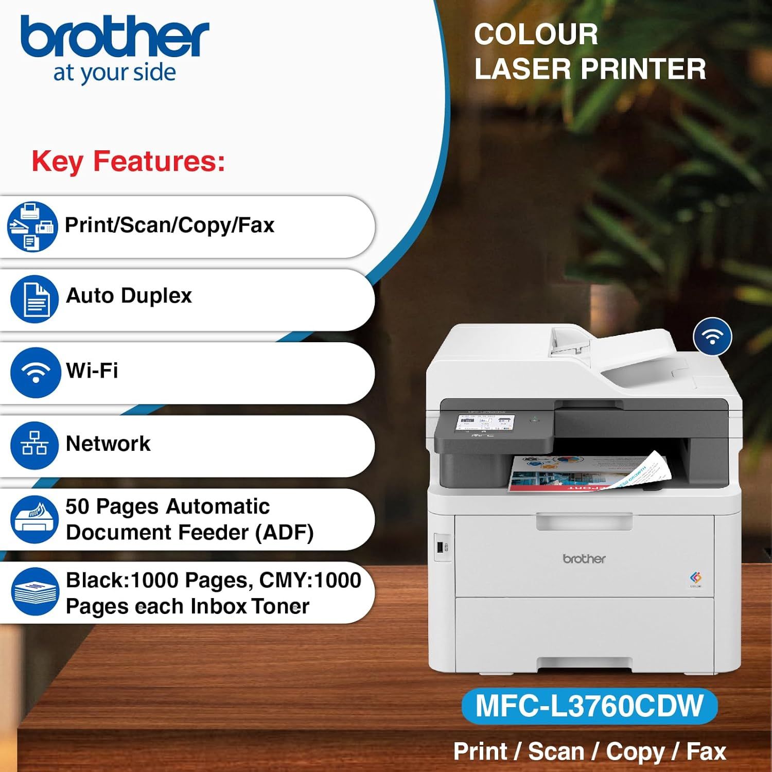 Brother MFC-L3760CDW  Auto-Duplex Color Laser Printer