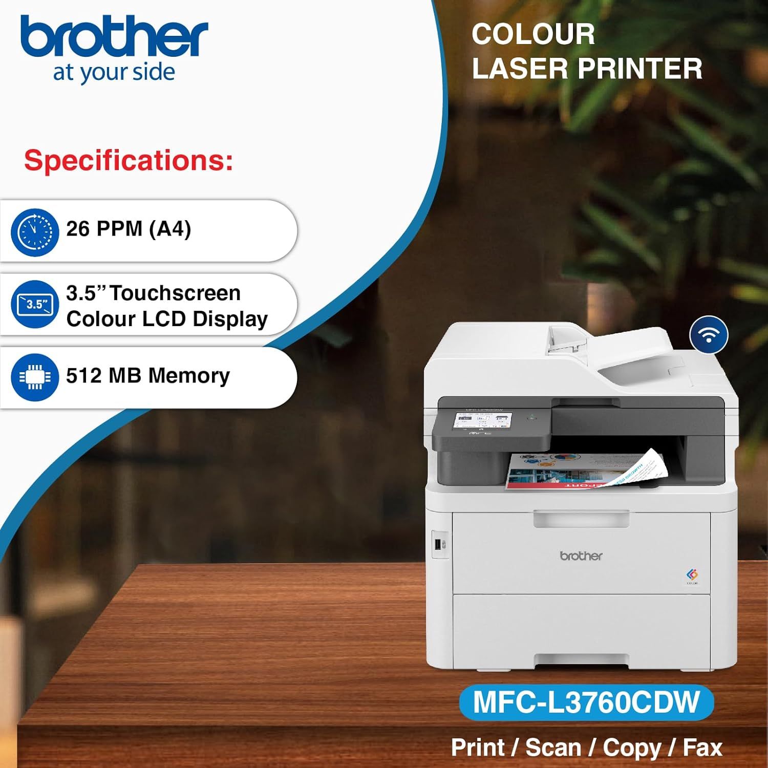 Brother MFC-L3760CDW  Auto-Duplex Color Laser Printer