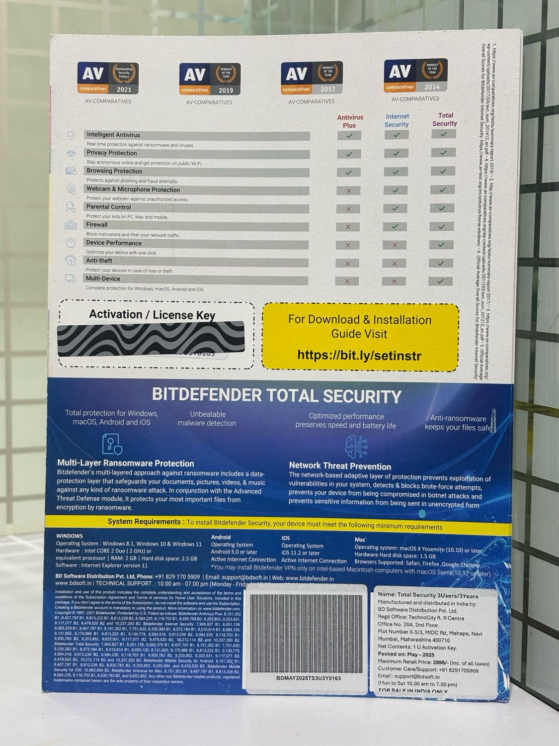 3 User, 3 Year, Bitdefender Total Security (200MB VPN)