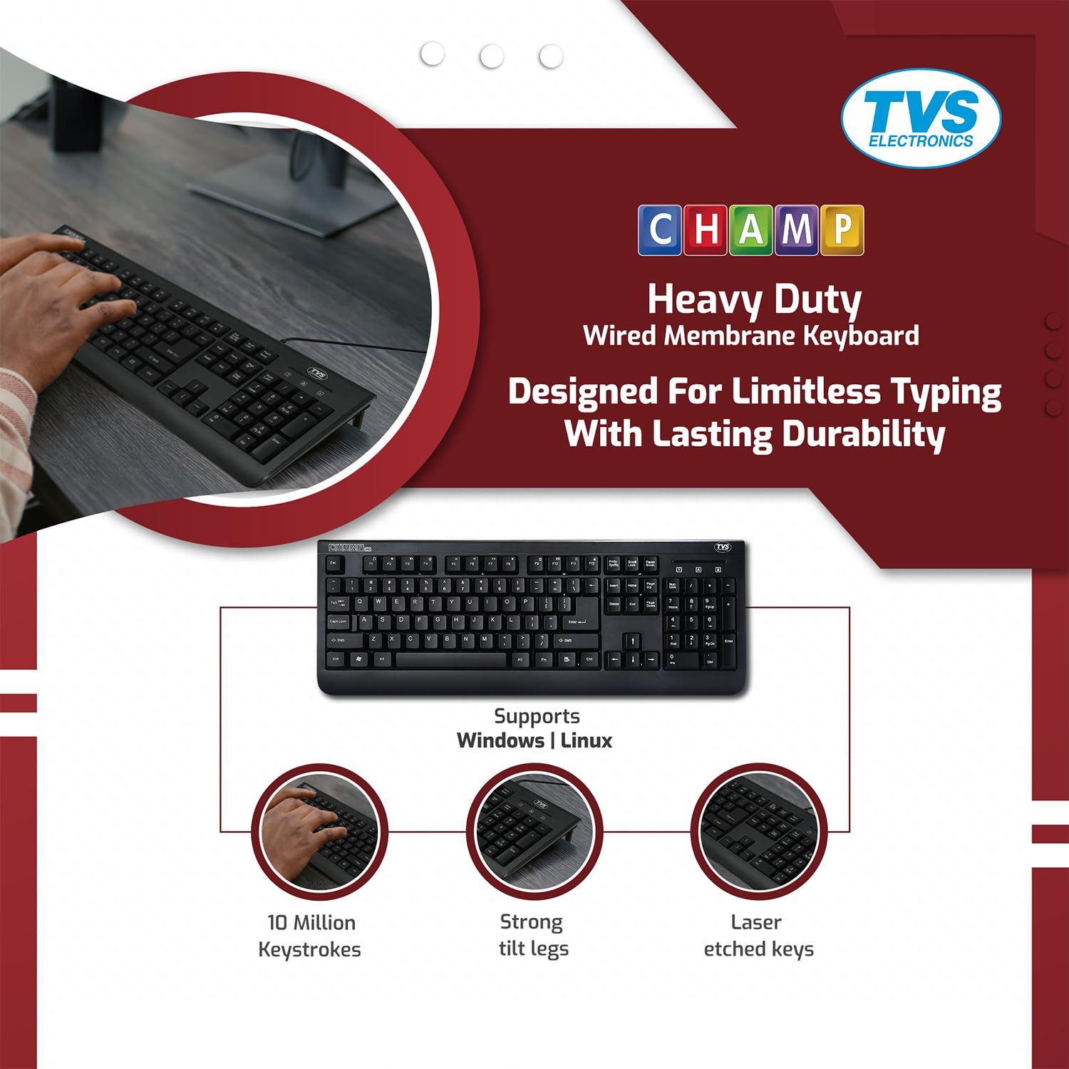 TVS Champ Heavy Duty Membrane Wired Keyboard TVS Champ Heavy Duty Membrane Wired Keyboard