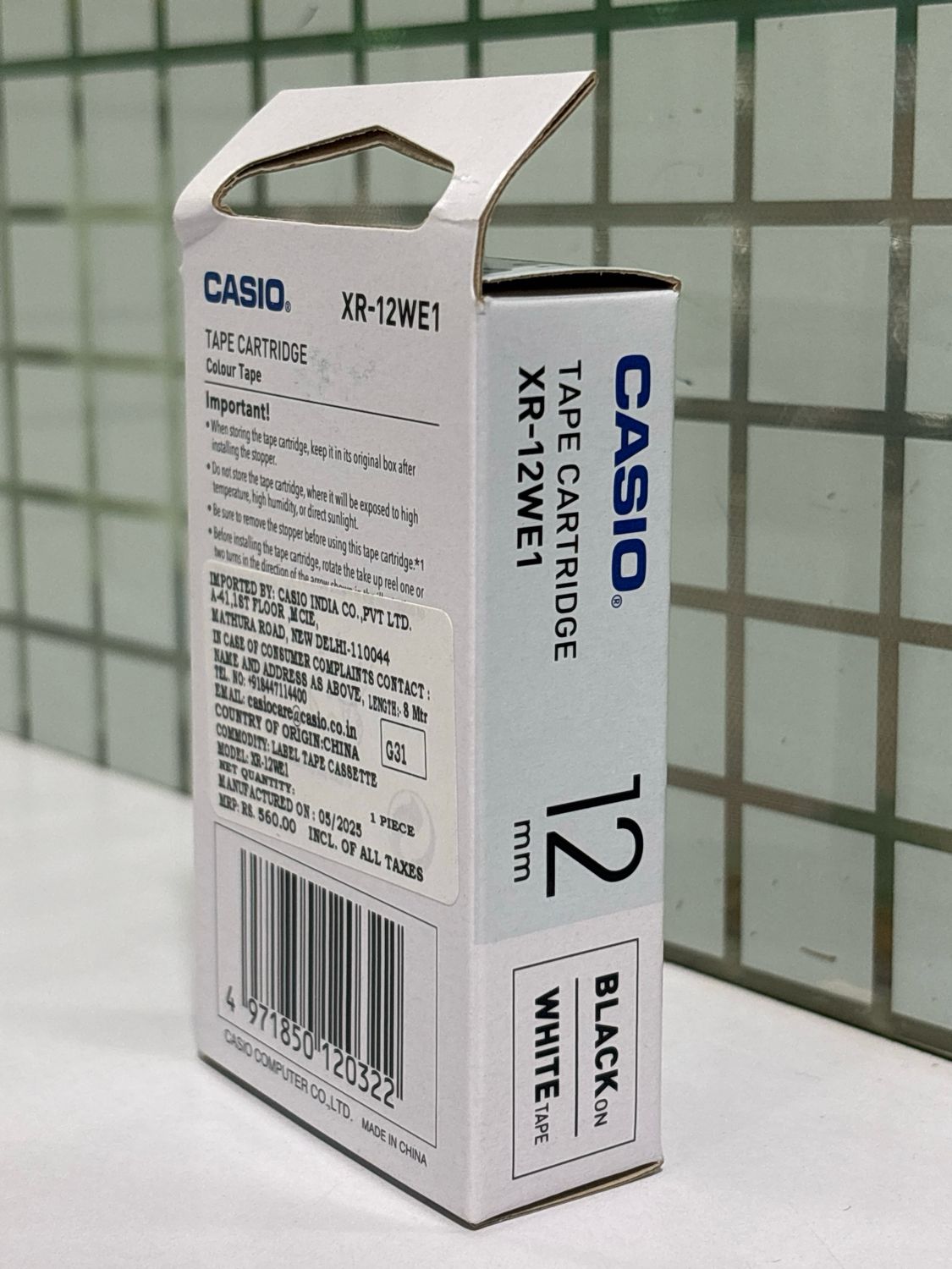 Casio XR-12WE1 Black on White 12mm Label Tape