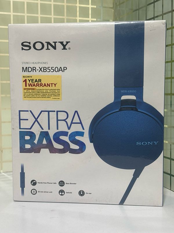 Sony Extra Bass MDR-XB550AP On-Ear Headphones, Blue