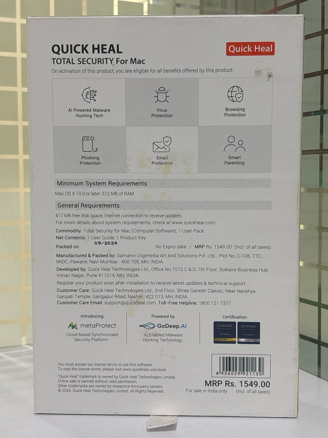 New, 1 User, 1 Year, Quick Heal Mac Book Security