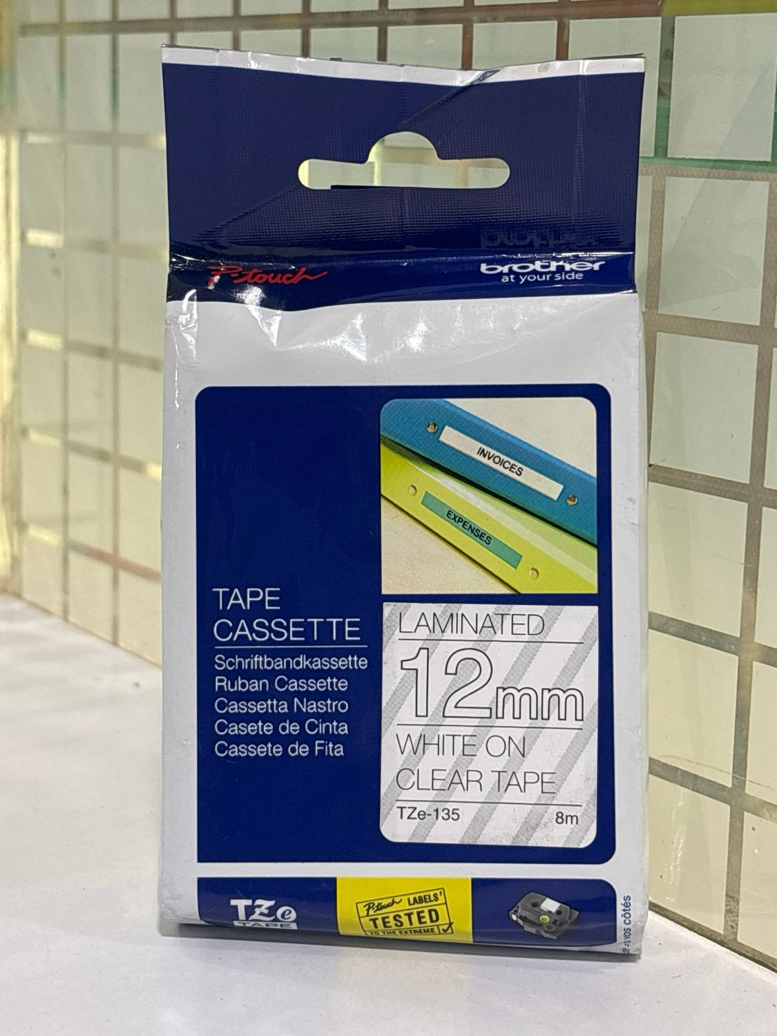 Brother Tze-135 White on Clear 12mm Label Tape Brother Tze-135 White on Clear 12mm Label Tape