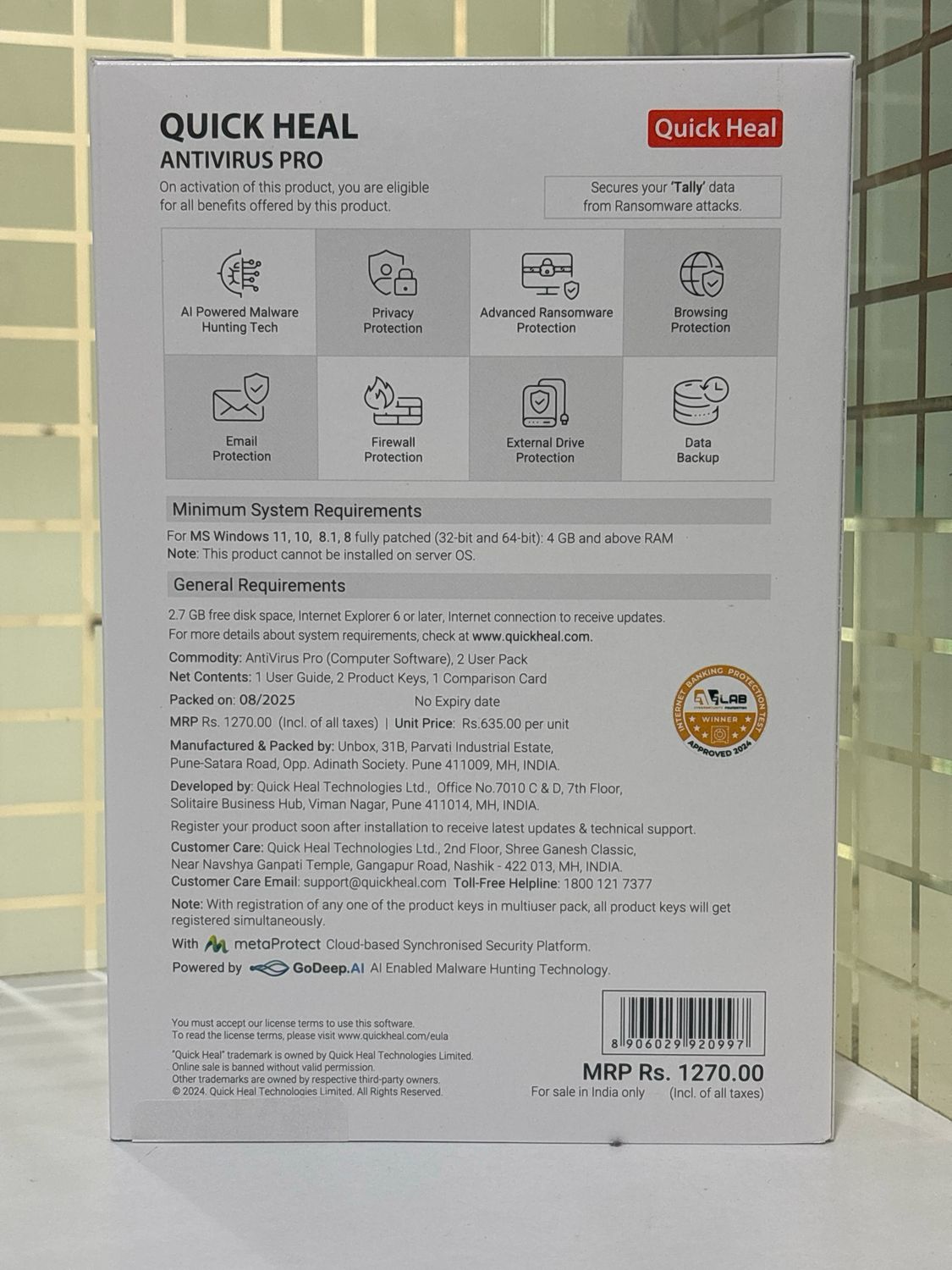 New, 2 User, 1 Year, Quick Heal Antivirus Pro