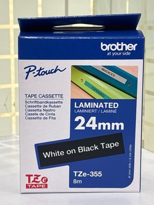Brother Tze-355 White on Black 24mm Label Tape