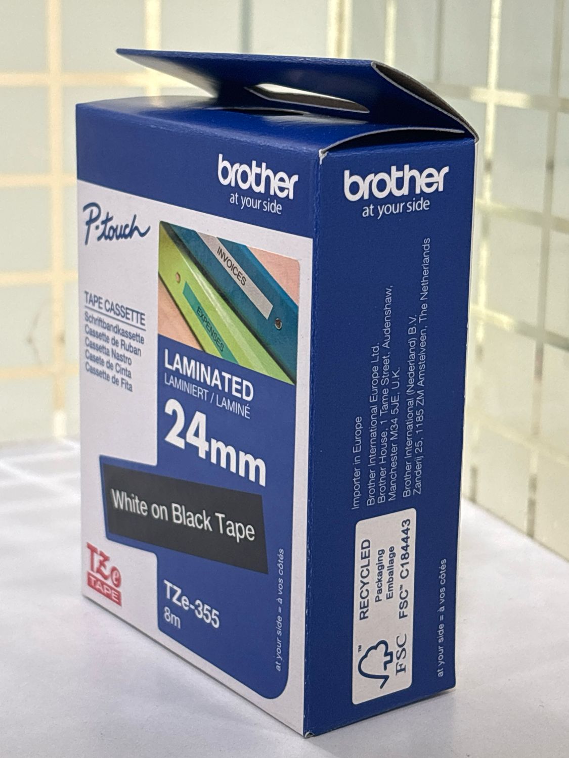 Brother Tze-355 White on Black 24mm Label Tape Brother Tze-355 White on Black 24mm Label Tape