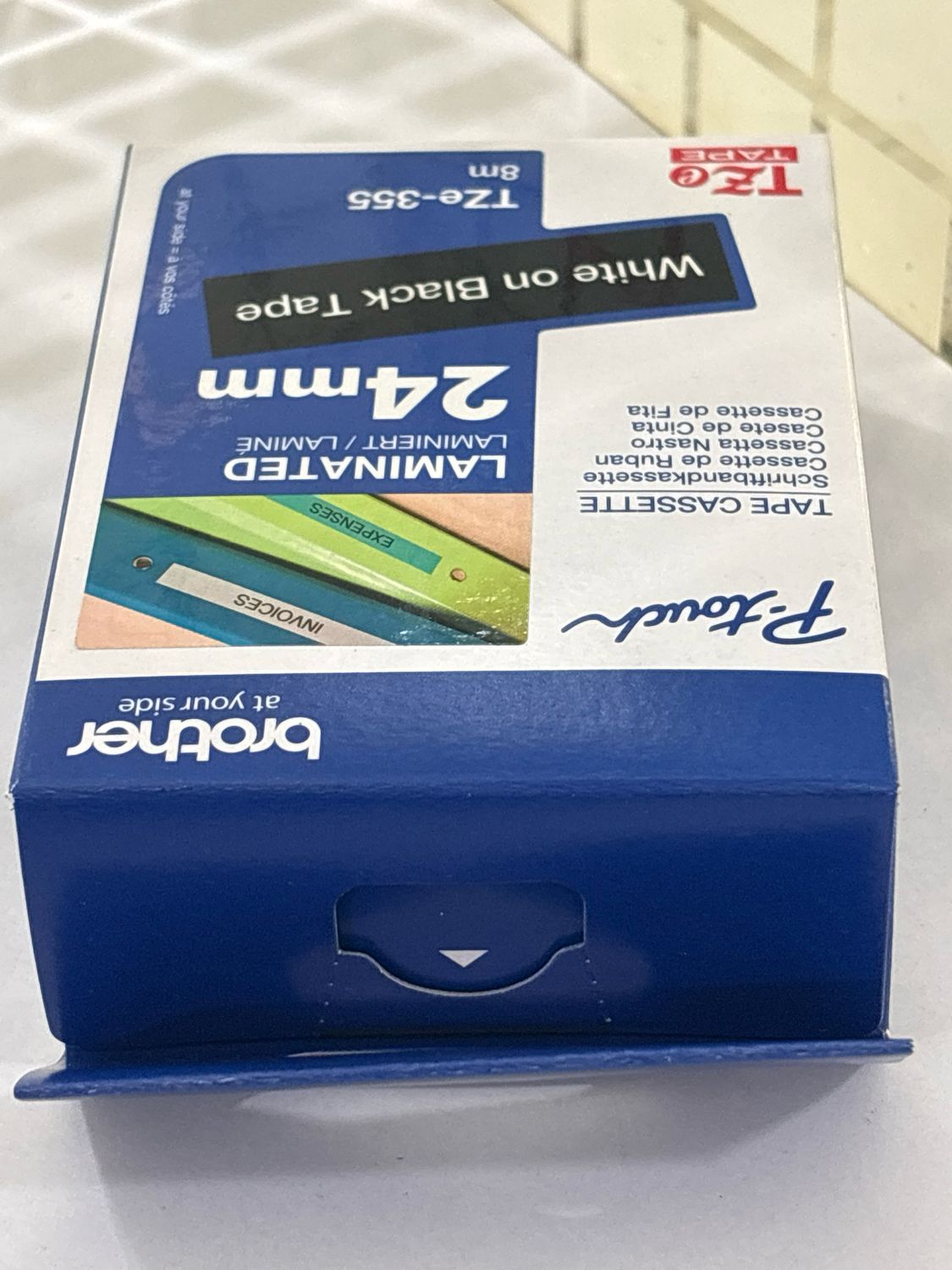 Brother Tze-355 White on Black 24mm Label Tape Brother Tze-355 White on Black 24mm Label Tape