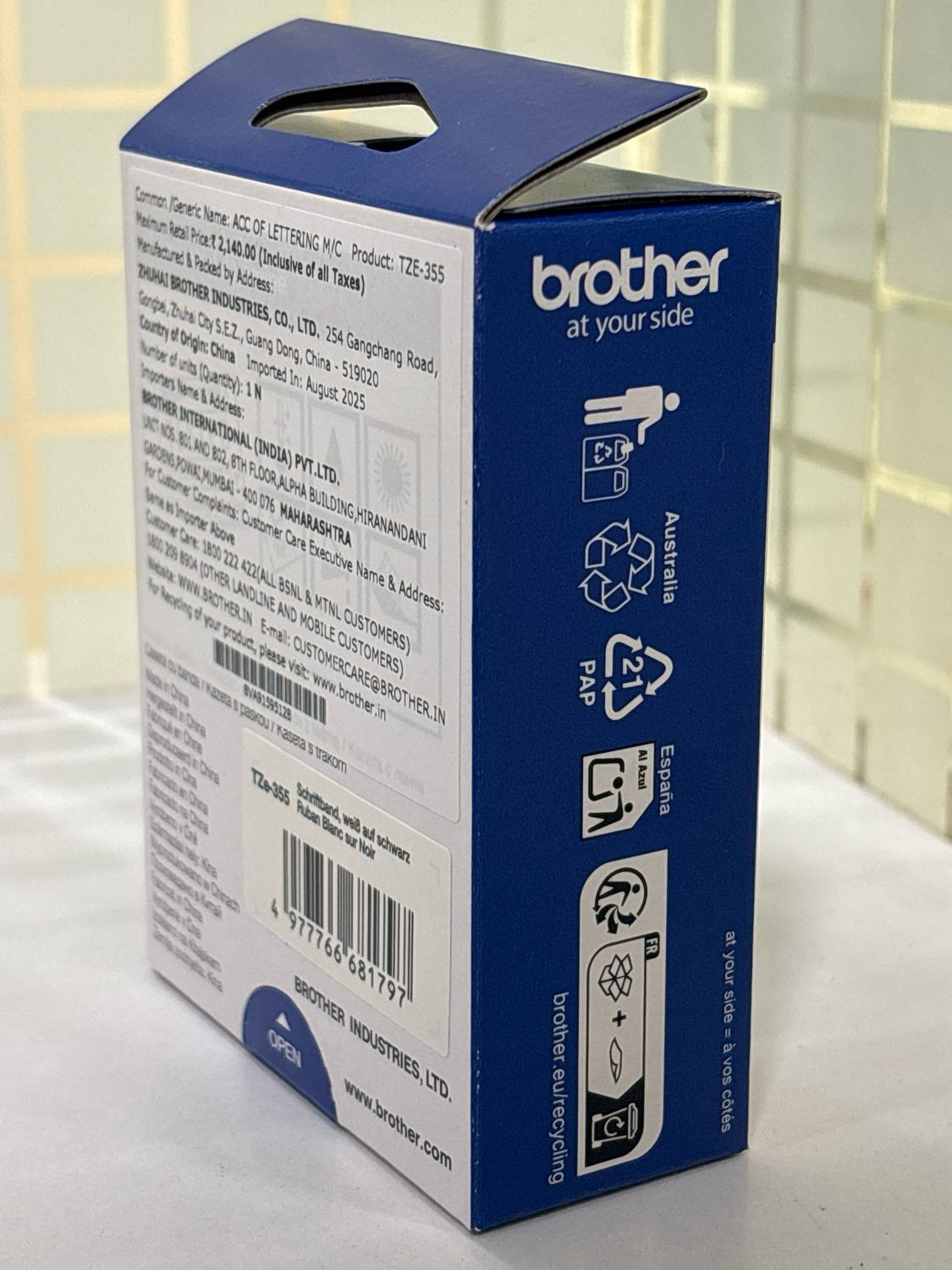 Brother Tze-355 White on Black 24mm Label Tape Brother Tze-355 White on Black 24mm Label Tape