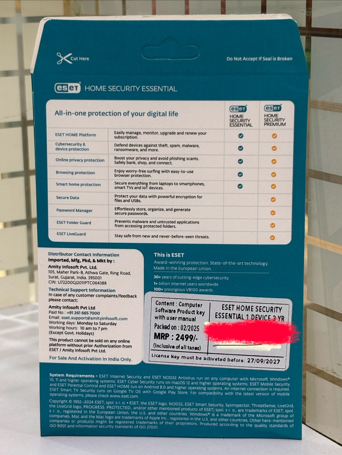 New, 1 User, 3 Year, Eset Home Security Essential (Internet)