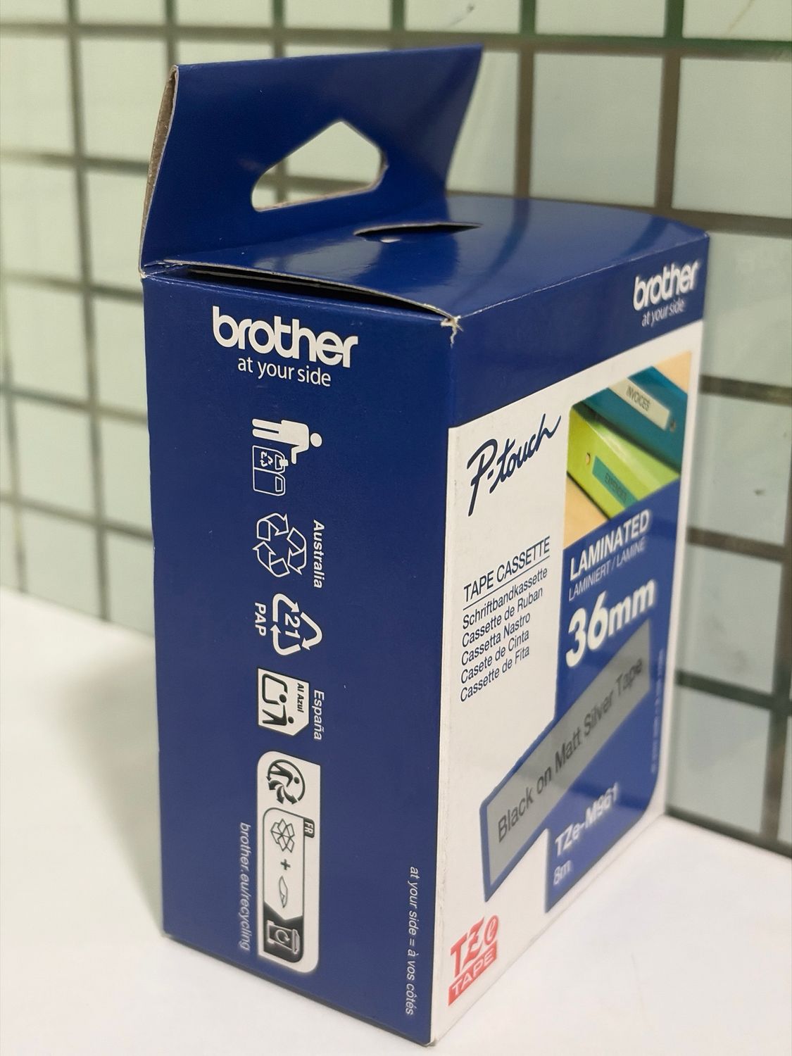 Brother Tze-M961 Black on Silver, Matt, 36mm Label Tape