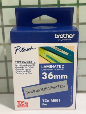 Brother Tze-M961 Black on Silver, Matt, 36mm Label Tape Brother Tze-M961 Black on Silver, Matt, 36mm Label Tape