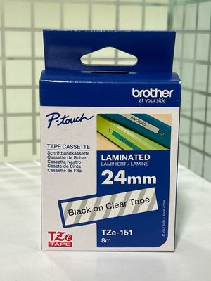 Brother Tze-151 Black on Clear 24mm Label Tape Brother Tze-151 Black on Clear 24mm Label Tape