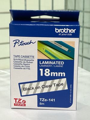 Brother Tze-141 Black on Clear 18mm Label Tape Brother Tze-141 Black on Clear 18mm Label Tape