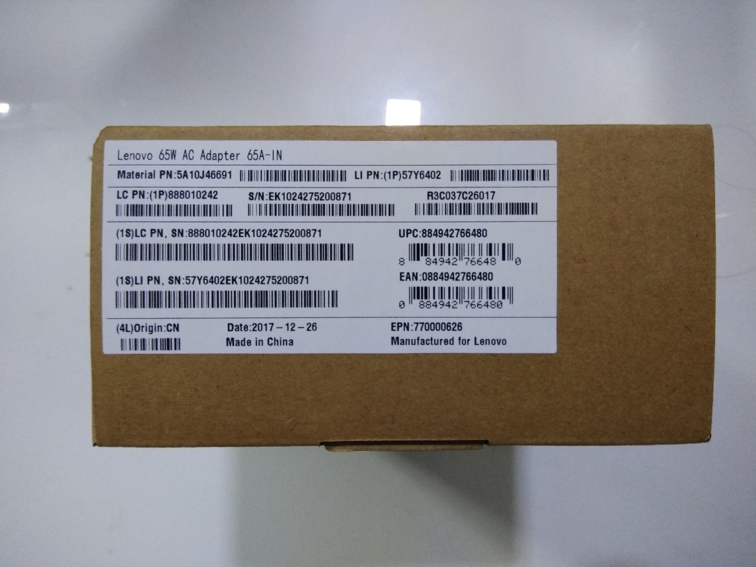 Lenovo 65W AC Adapter, Laptop Charger, 65A-IN