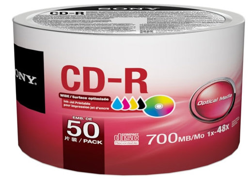 Sony CD-R White Inkjet Printable, Pack of 50-discs