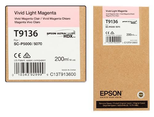 Epson T9136 Ink Cartridge, Vivid Light Magenta 200ml Epson T9136 Ink Cartridge, Vivid Light Magenta 200ml