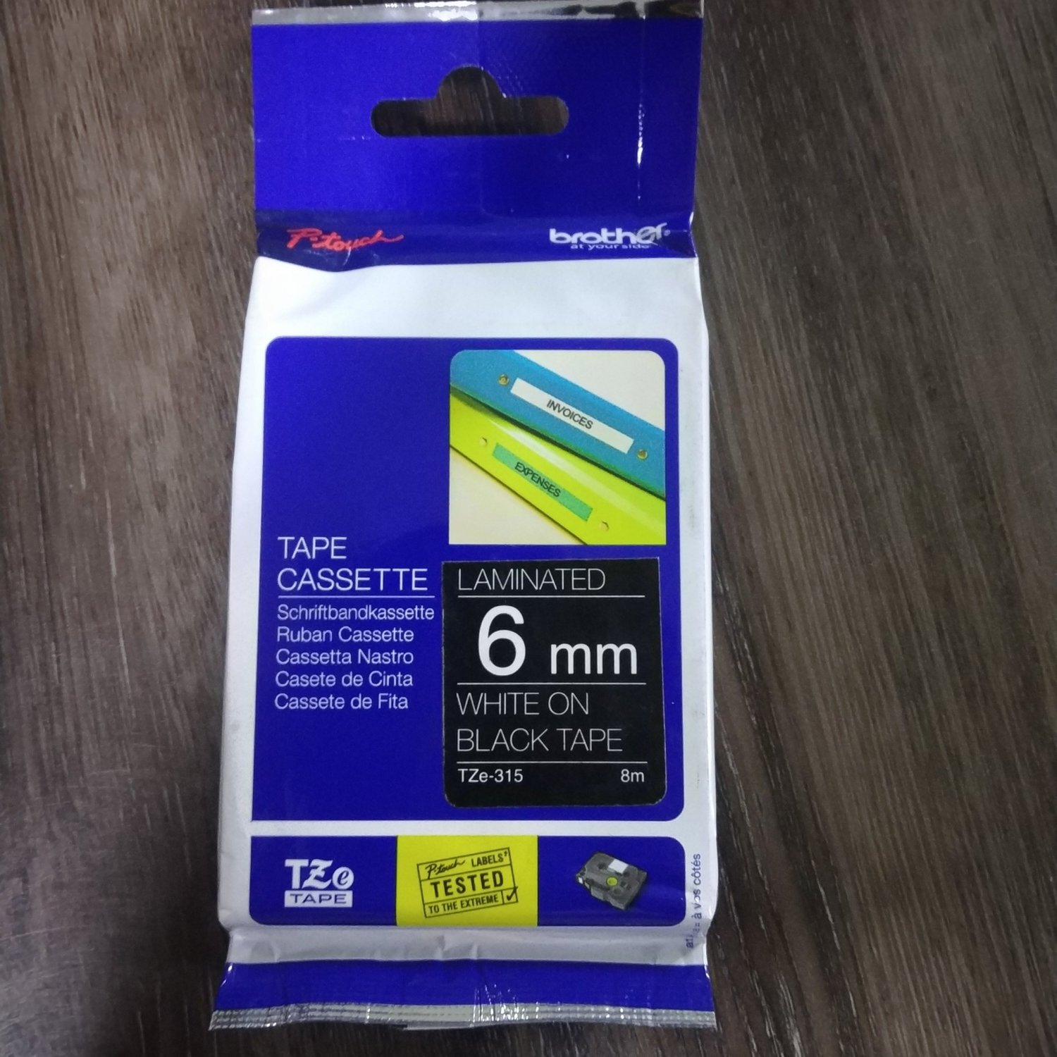 Brother Tze-315 Whit on Black 6mm Label Tape