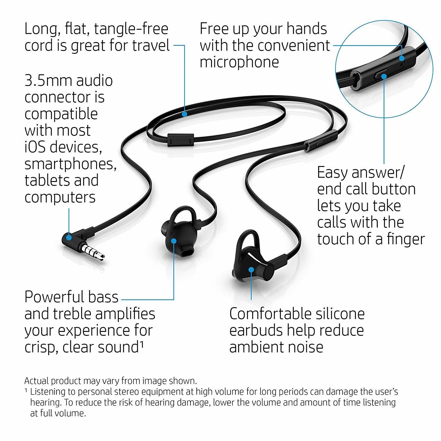 HP 150 in-Ear Headset with mic, Black HP 150 in-Ear Headset with mic, Black