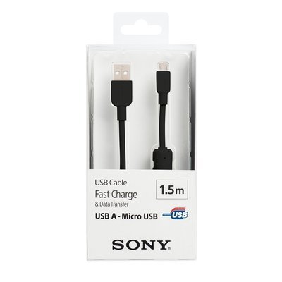 Sony 1.5m Micro USB Fast Mobile Charging Cable, Black Sony 1.5m Micro USB Fast Mobile Charging Cable, Black