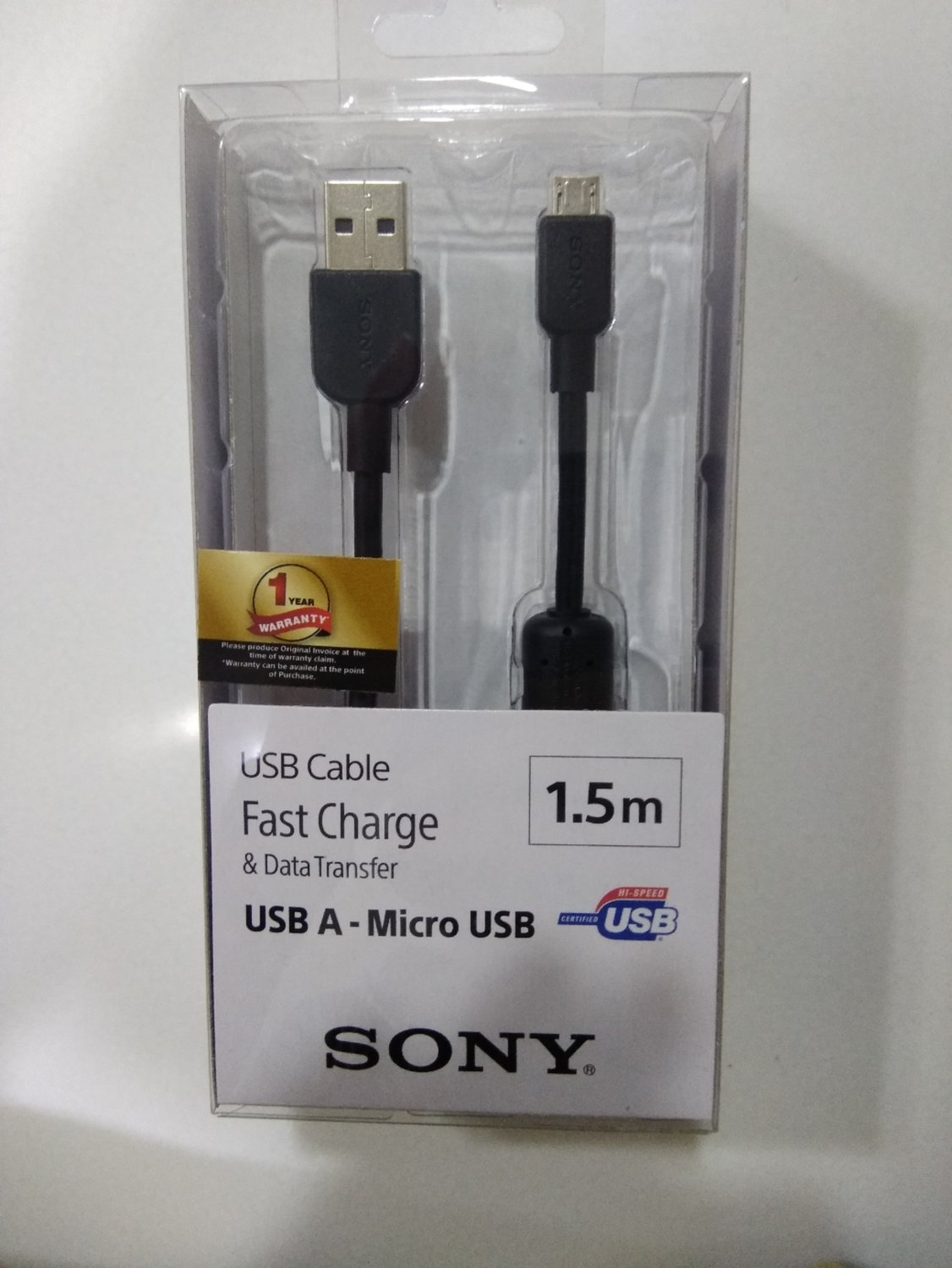 Sony 1.5m Micro USB Fast Mobile Charging Cable, Black