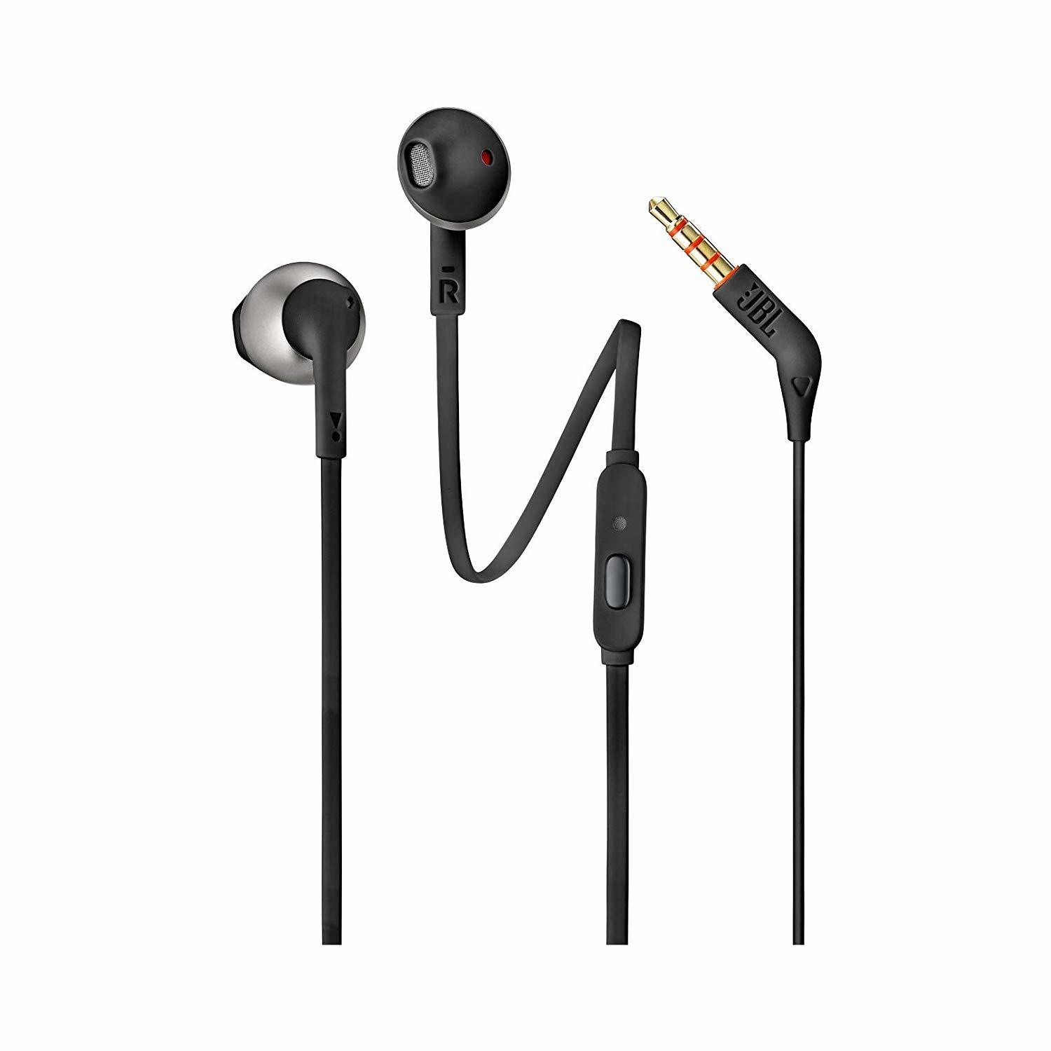 JBL T205 Pure Bass Metal Earbud Headphones with Mic, Black, Rs.900