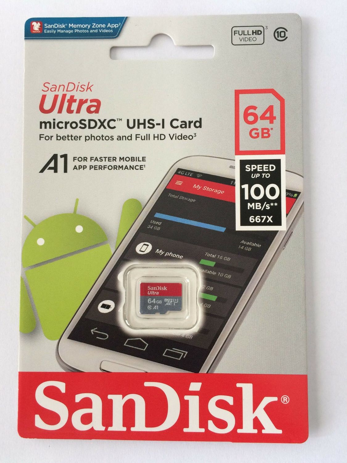 SanDisk 64GB Memory Card, A1, Class 10, 100Mb/S, Rs.515