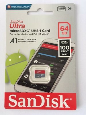 SanDisk 64GB Memory Card, A1, Class 10, 100Mb/S SanDisk 64GB Memory Card, A1, Class 10, 100Mb/S