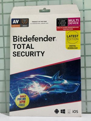 New, 1 User, 1 Year, BitDefender Total Security (200MB VPN)