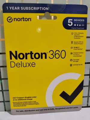 New, 5 User, 1 Year, Norton 360 Deluxe Total Security