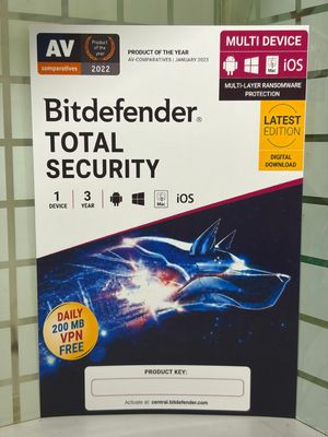 New, 1 User, 3 Year, BitDefender Total Security (200MB VPN) New, 1 User, 3 Year, BitDefender Total Security (200MB VPN)