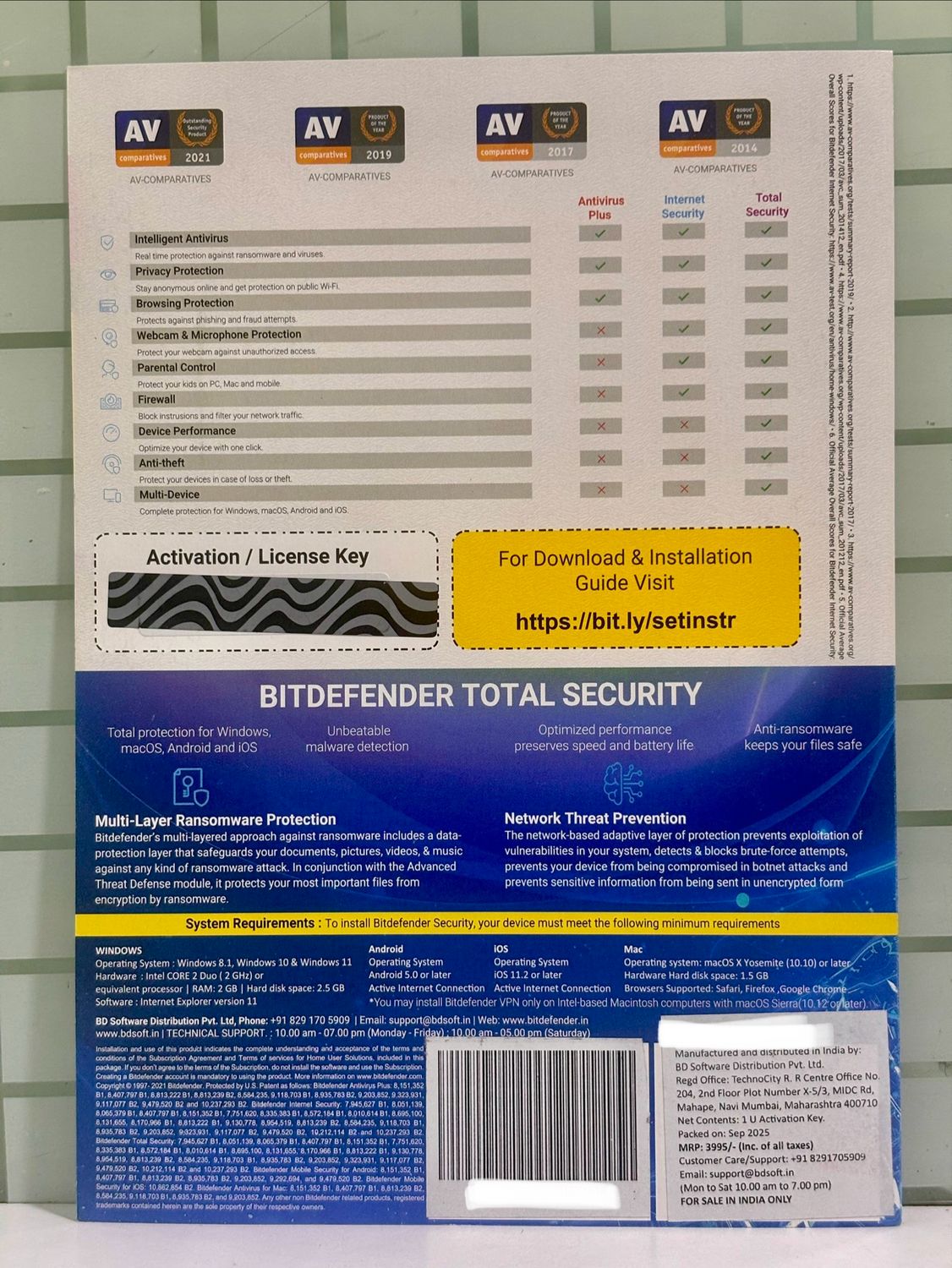 2 User, 3 Year, Bitdefender Total Security (200MB VPN)