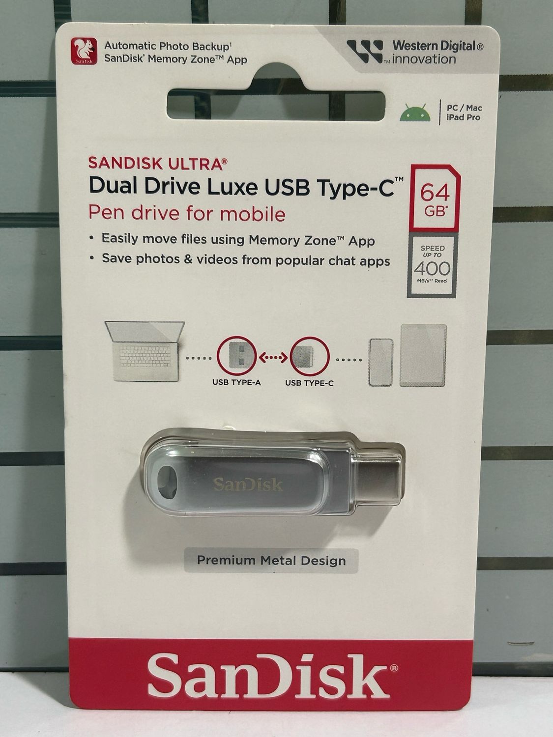SanDisk 64GB USB and Type-C Pen Drive (Metal DDC4)