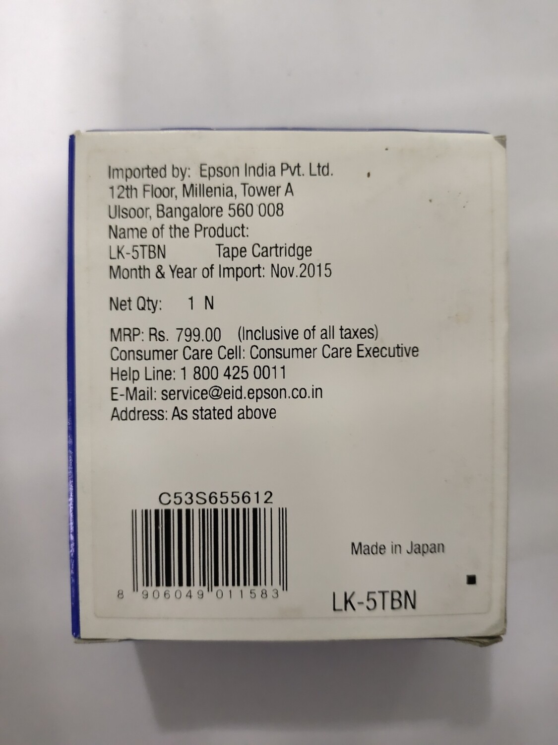 Epson LK-5TBN Label Tape 18 mm. Black On Clear