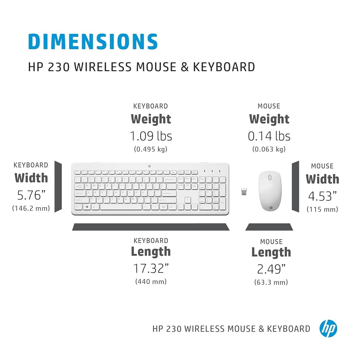 HP 230 Wireless Keyboard Mouse, White
