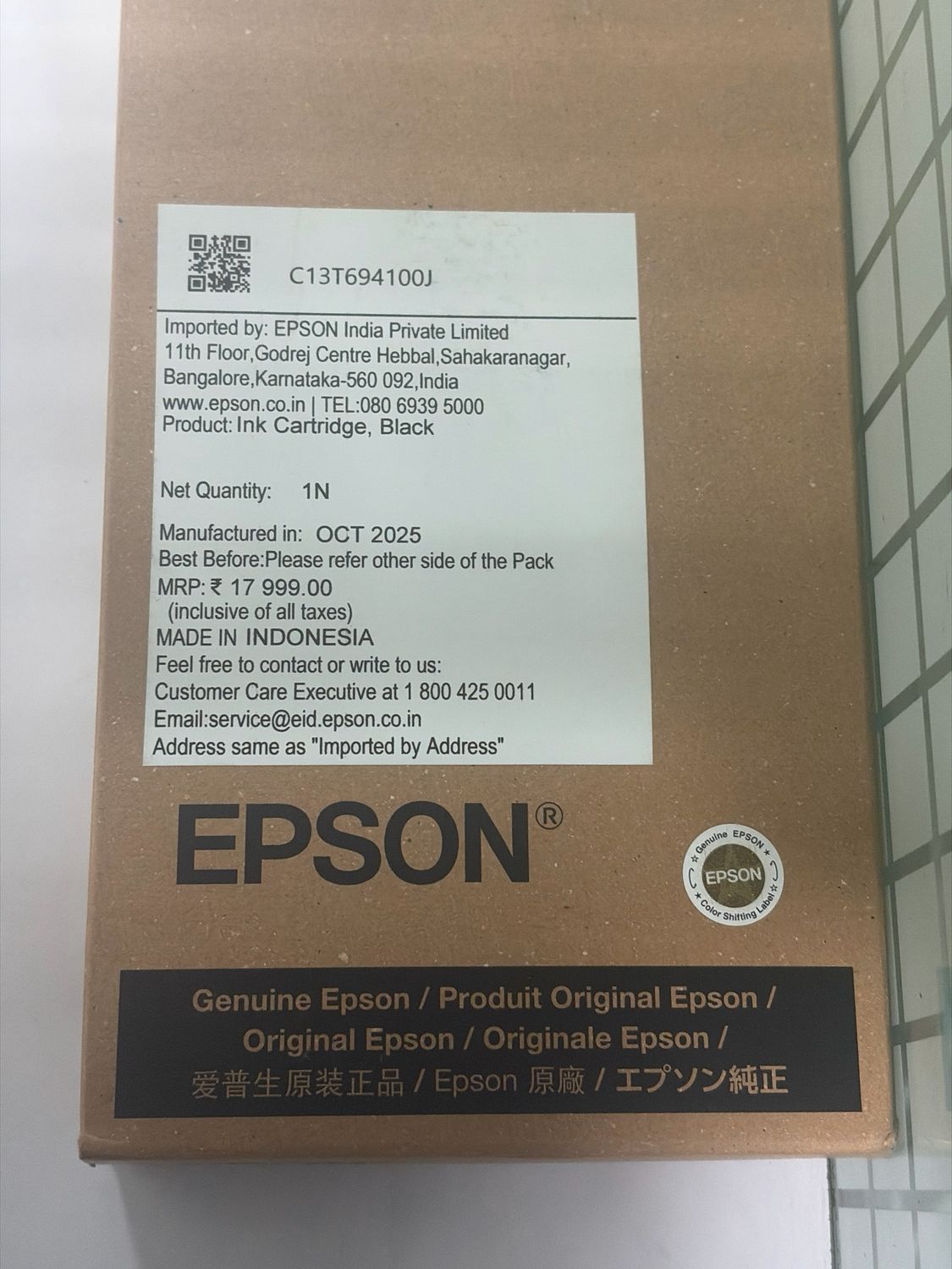 Epson T6941 Ink Cartridge, Photo Black, 700ml