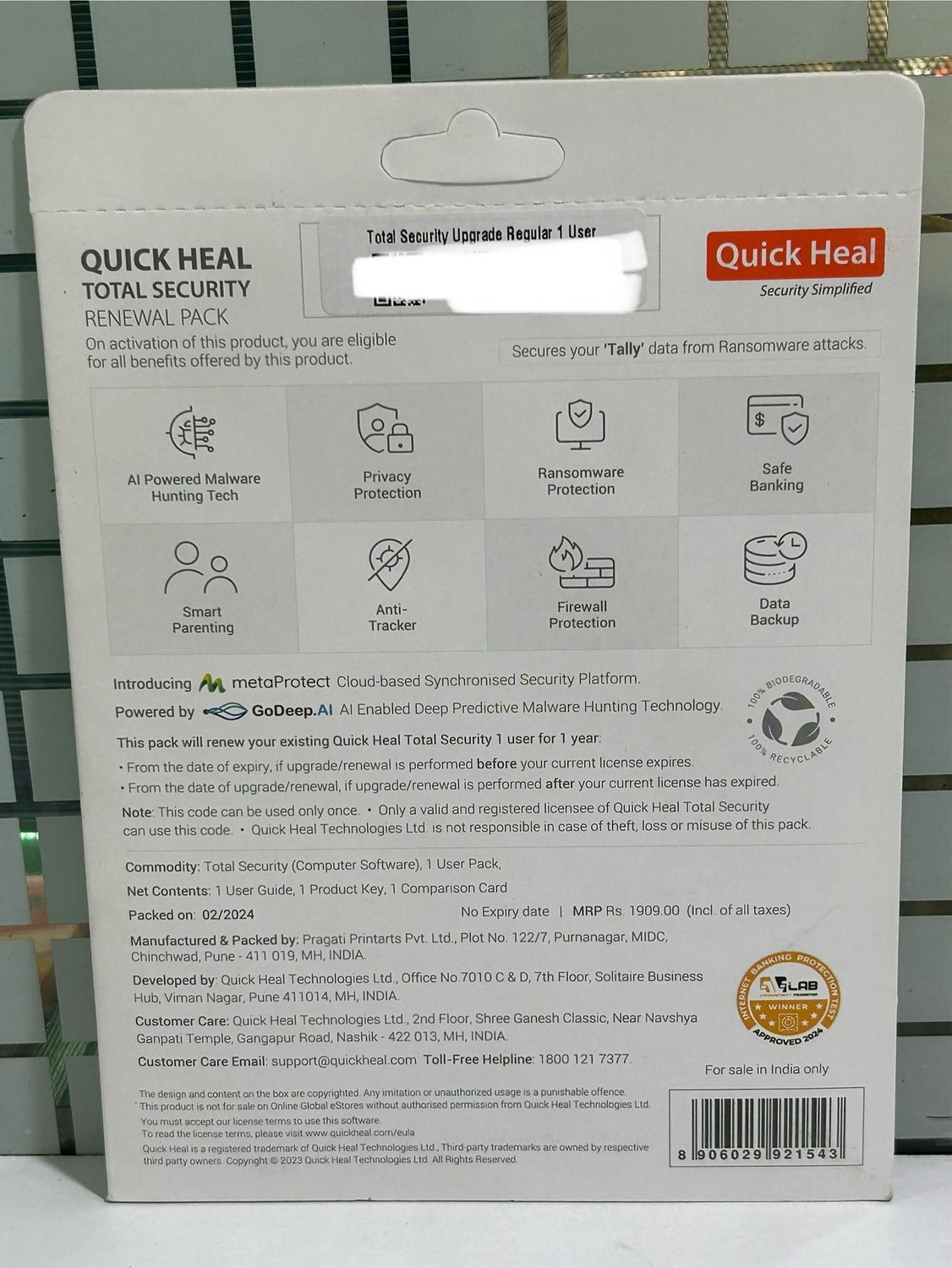 Renewal, 1 User, 1 Year, Quick Heal Total Security