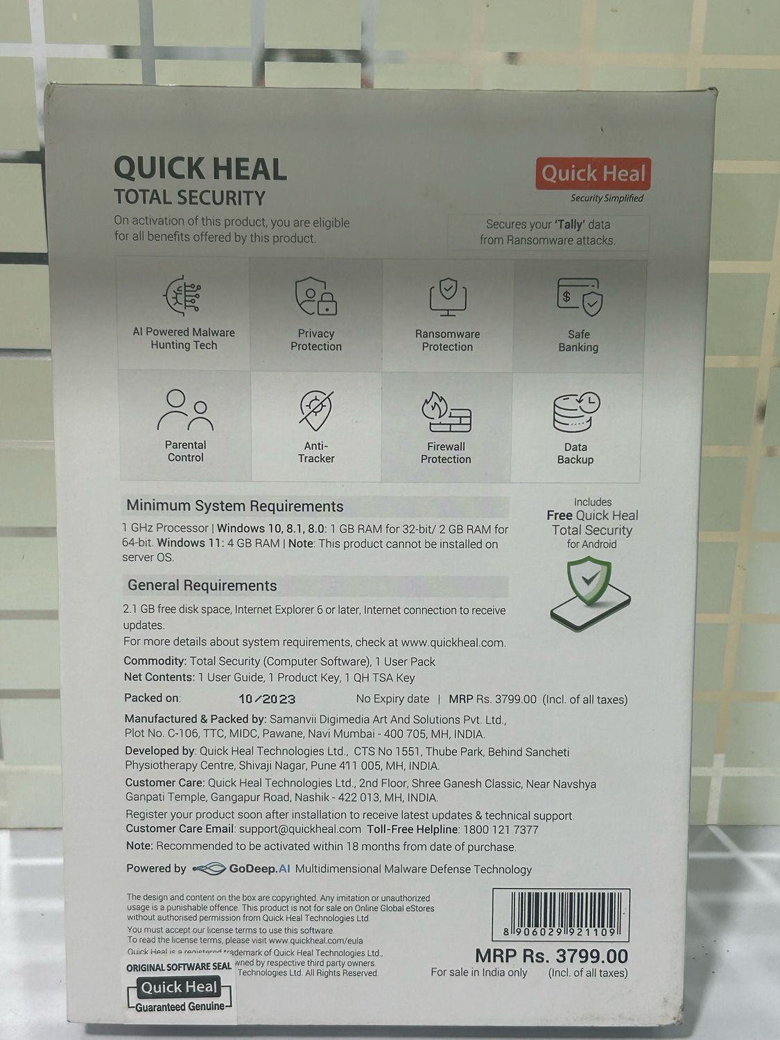 New, 1 User, 3 Year, Quick Heal Total Security