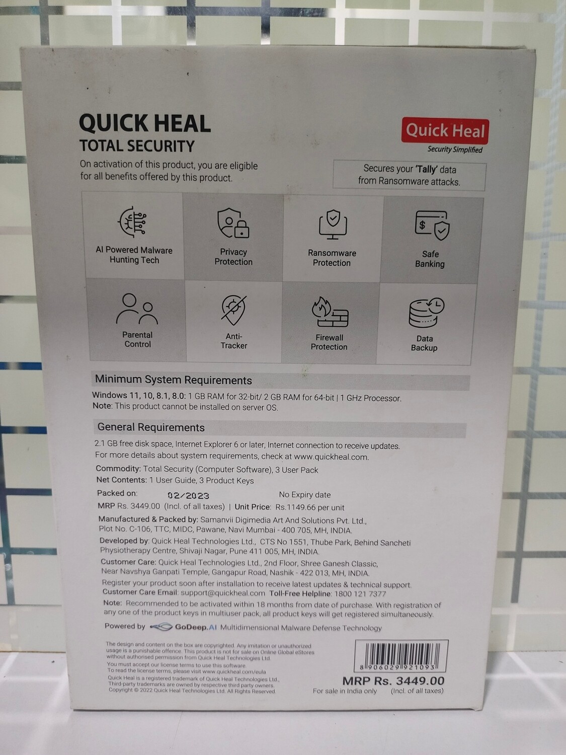 New, 3 User, 1 Year, Quick Heal Total Security