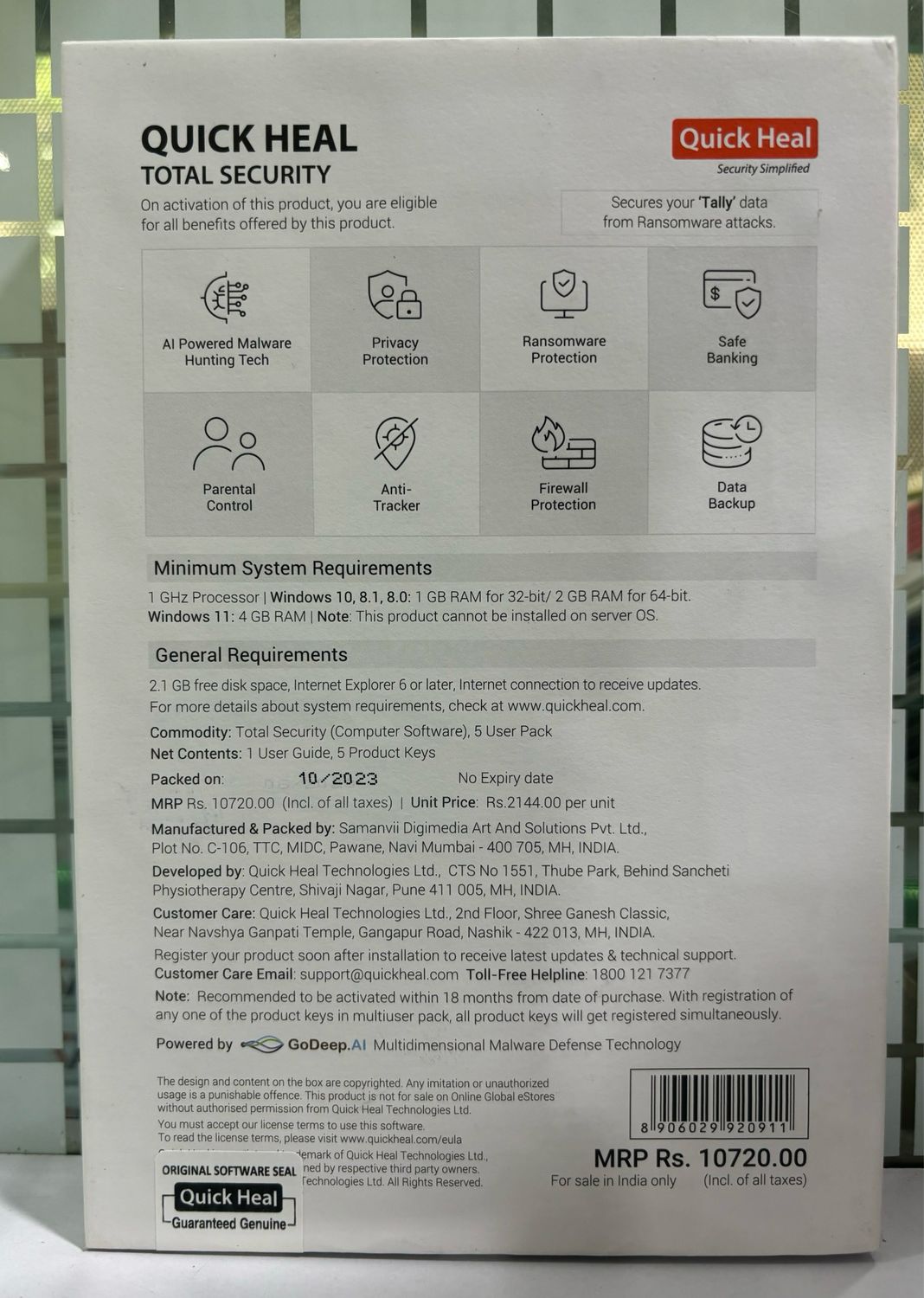 New, 5 User, 3 Year, Quick Heal Total Security