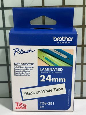 Brother TZe-251 Black on White 24mm Label Tape Brother TZe-251 Black on White 24mm Label Tape
