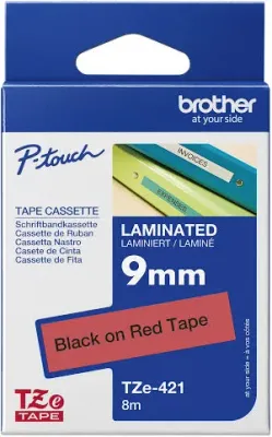 Brother Tze-421 Black on Red 9mm Label Tape Brother Tze-421 Black on Red 9mm Label Tape