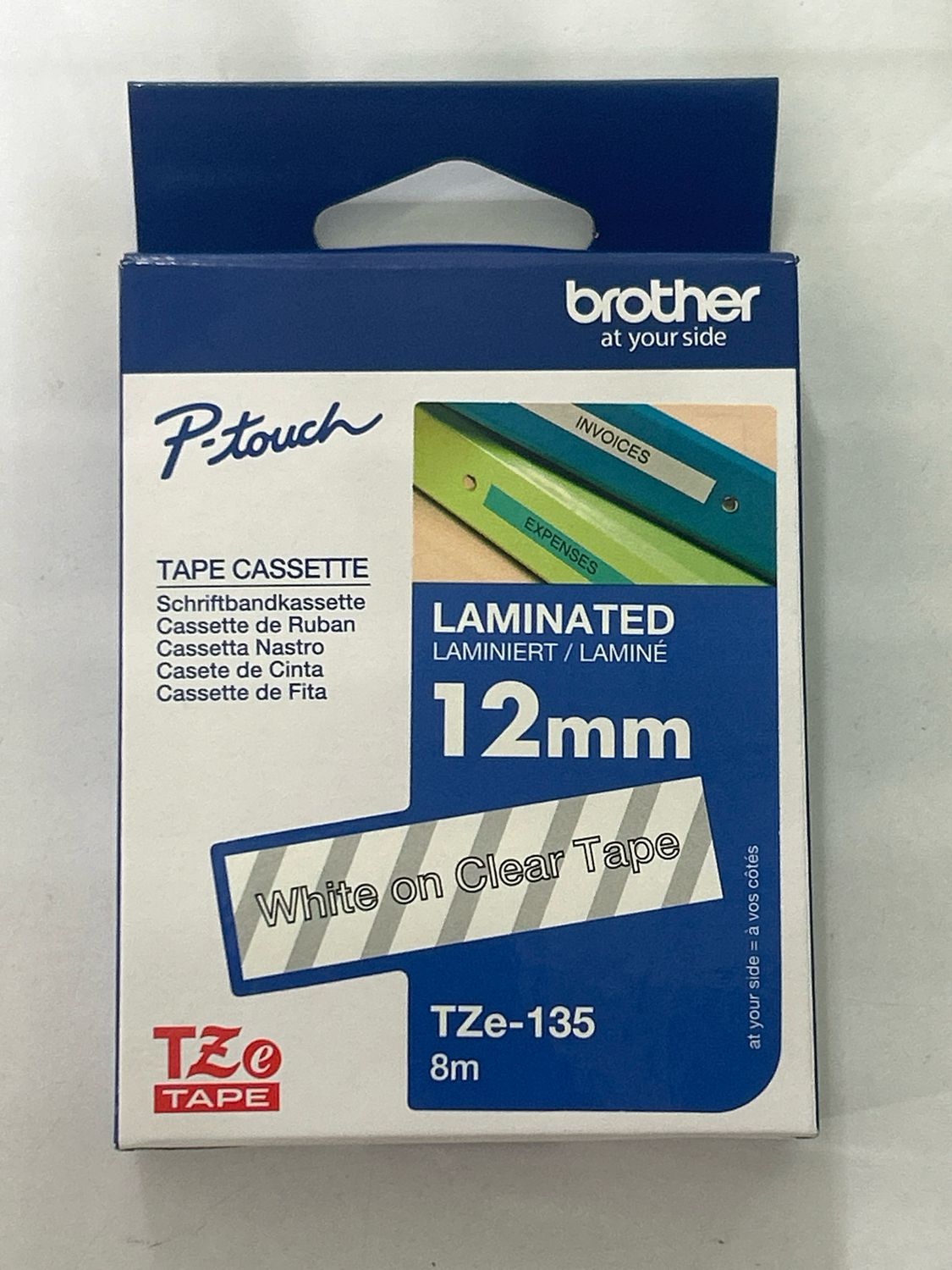 Brother Tze-135 White on Clear 12mm Label Tape