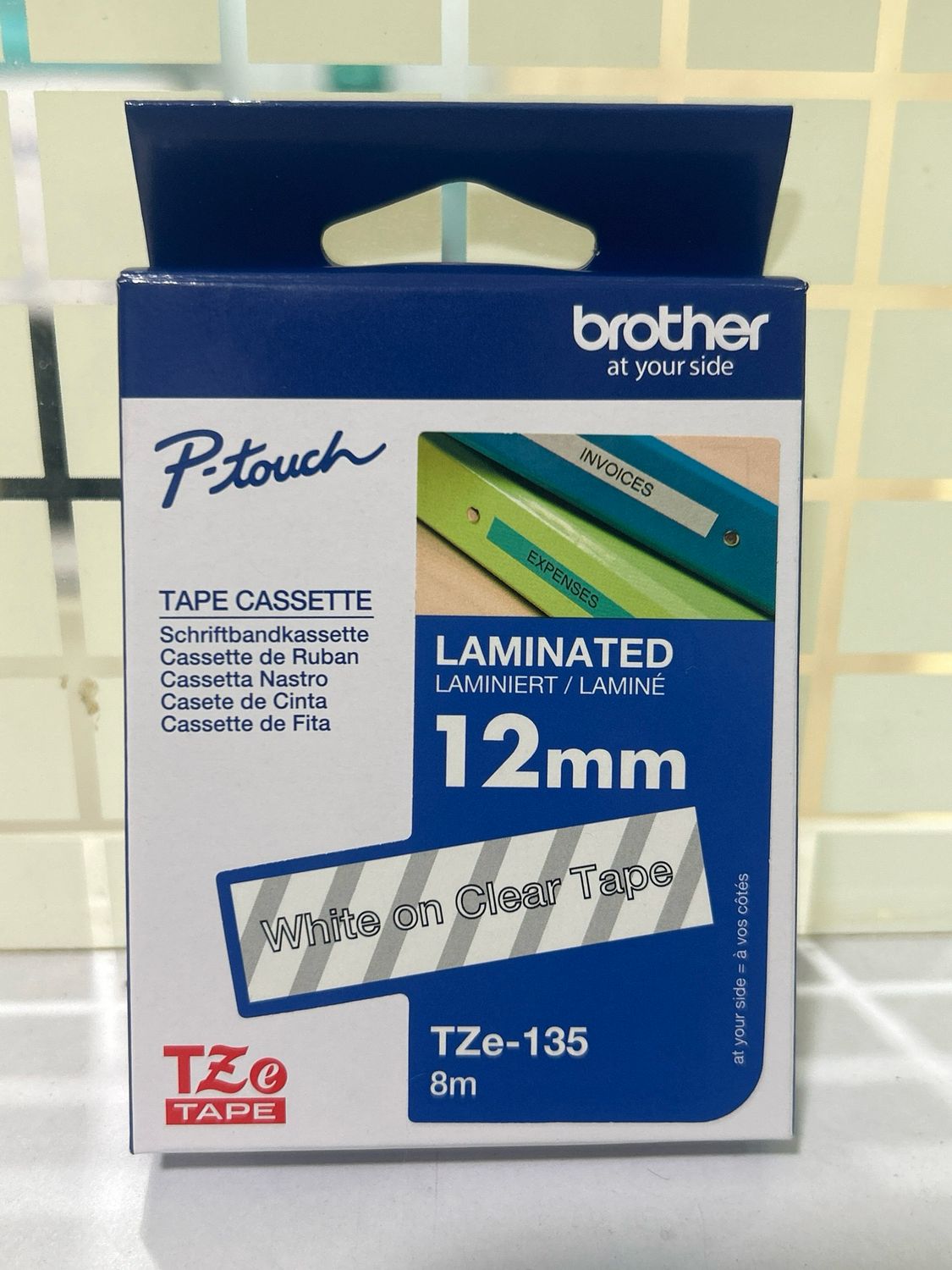 Brother Tze-135 White on Clear 12mm Label Tape