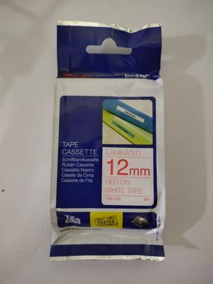 Brother Tze-232 Red on White 12mm Label Tape Brother Tze-232 Red on White 12mm Label Tape