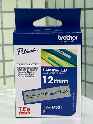 Brother Tze-M931 Black on silver, Matt, 12mm Label Tape Brother Tze-M931 Black on silver, Matt, 12mm Label Tape