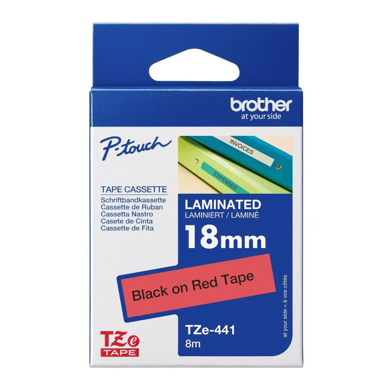 Brother Tze-441 Black on Red 18mm Label Tape