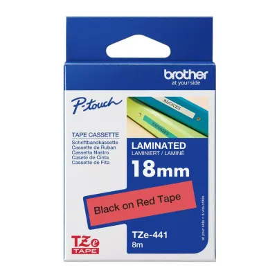 Brother Tze-441 Black on Red 18mm Label Tape Brother Tze-441 Black on Red 18mm Label Tape