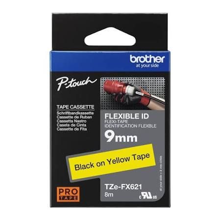 Brother Tze-FX621 Black on Yellow 9mm Label Tape